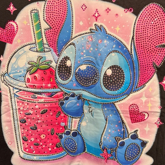 Only Jie Tops - Rhinestone bling Stitch T-Shirt Womens Size L / XL Black Rhinestone Graphic Crew
